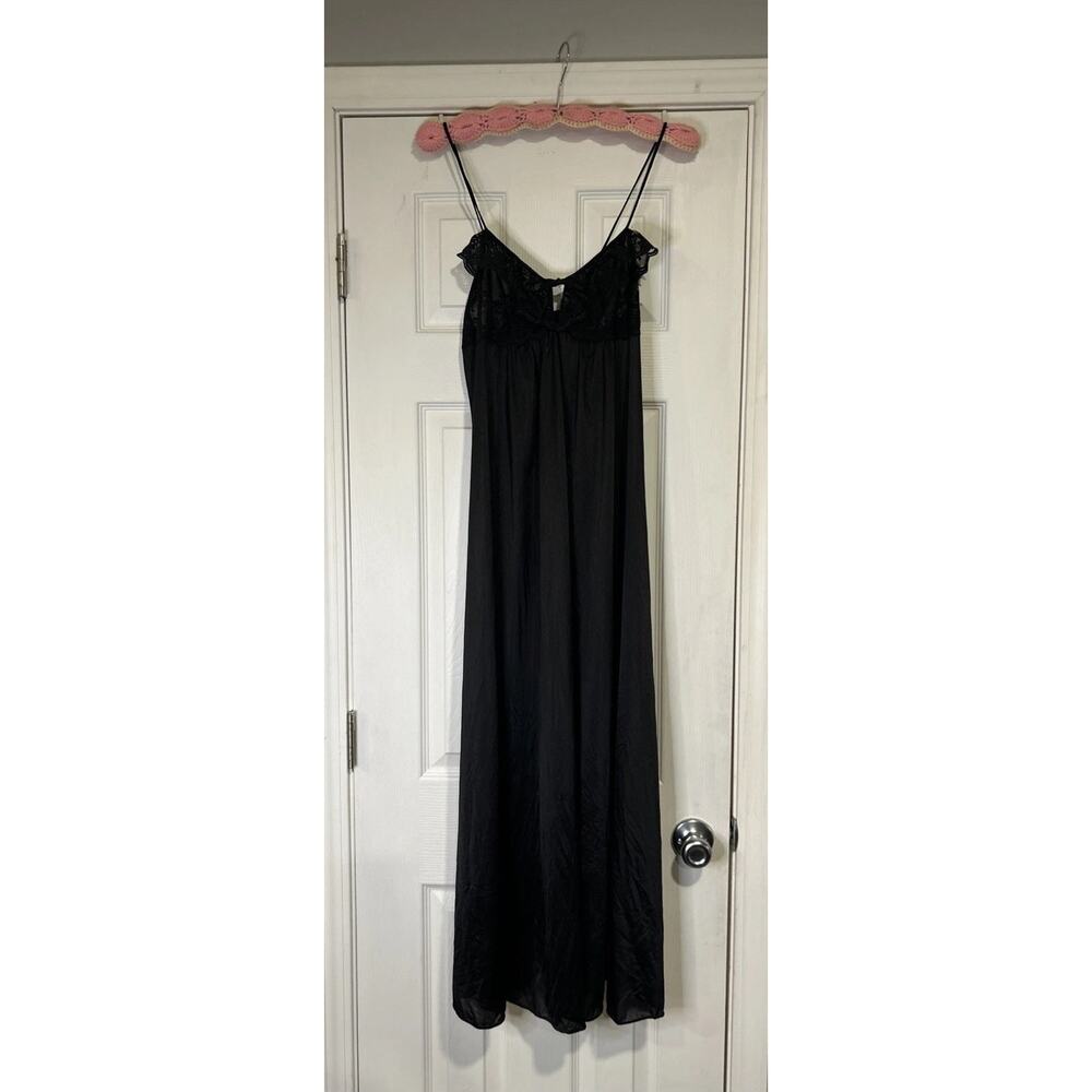 Vintage Maidenform Black Lace Maxi Nightgown S 40 6S Antron Nylon Union Made EUC